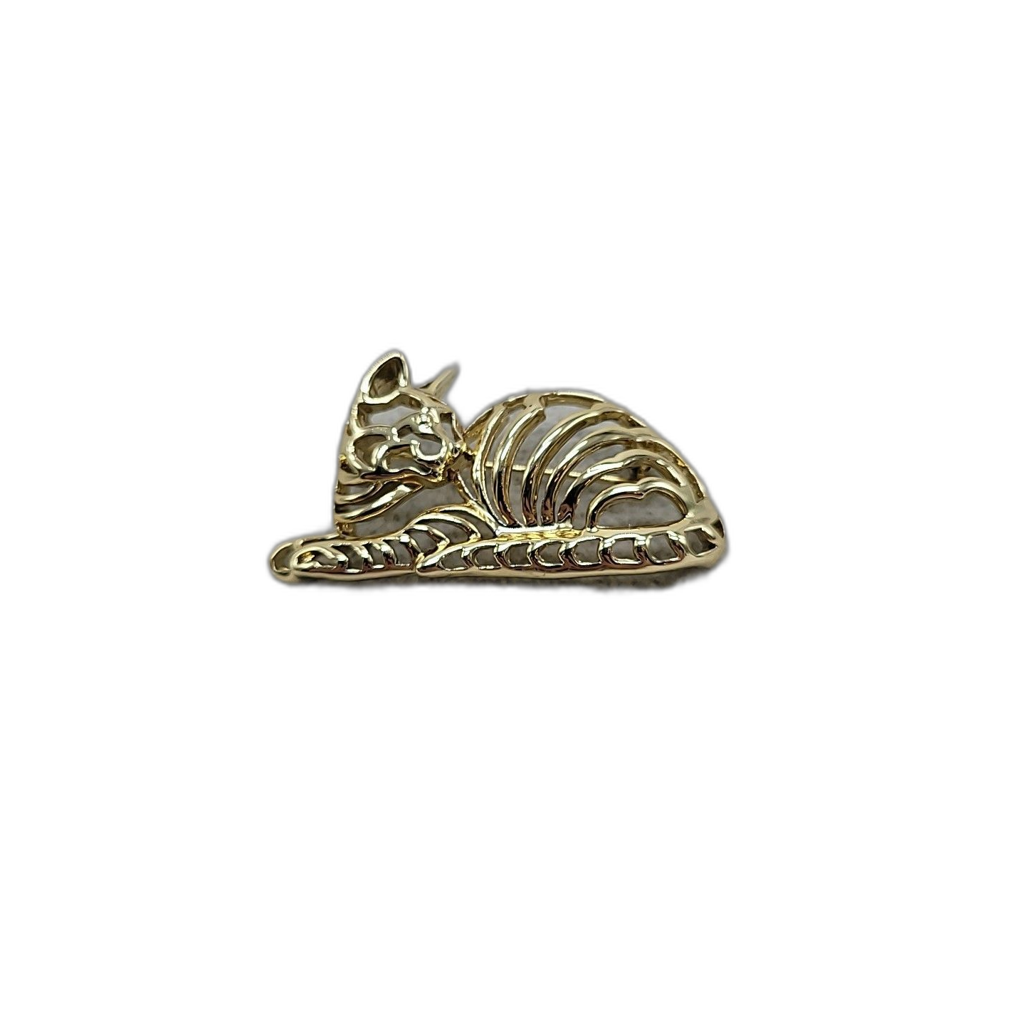 Vintage Danecraft Cat Pin Brooch Gold Tone Signed Shiny Finish Kitten Laying 12$